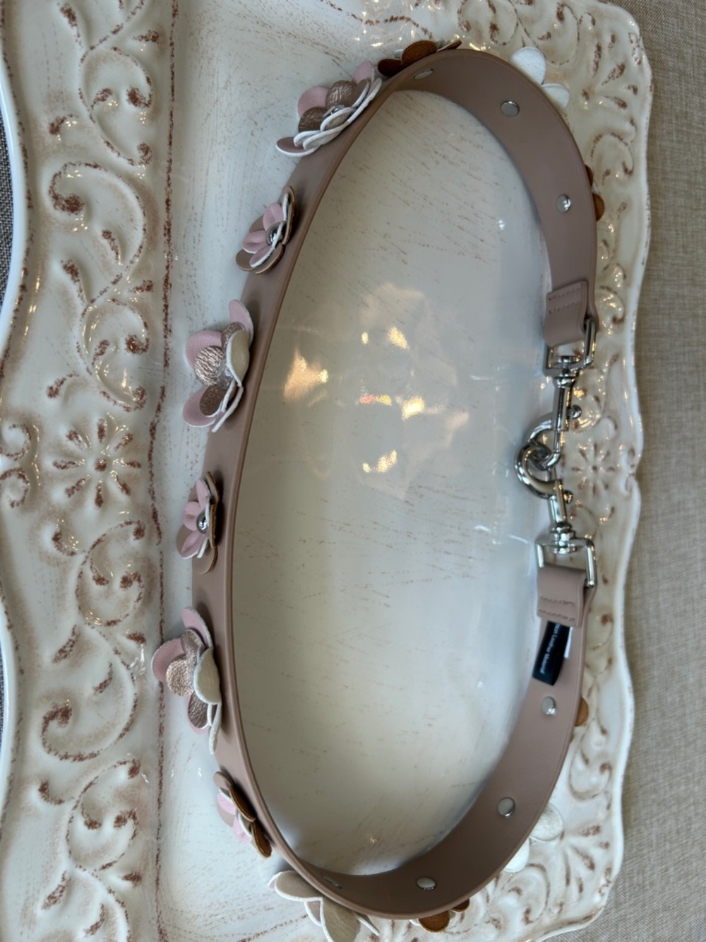 Leatherette Floral Strap or Belt in Blush Pink 33” - Picture 3 of 4